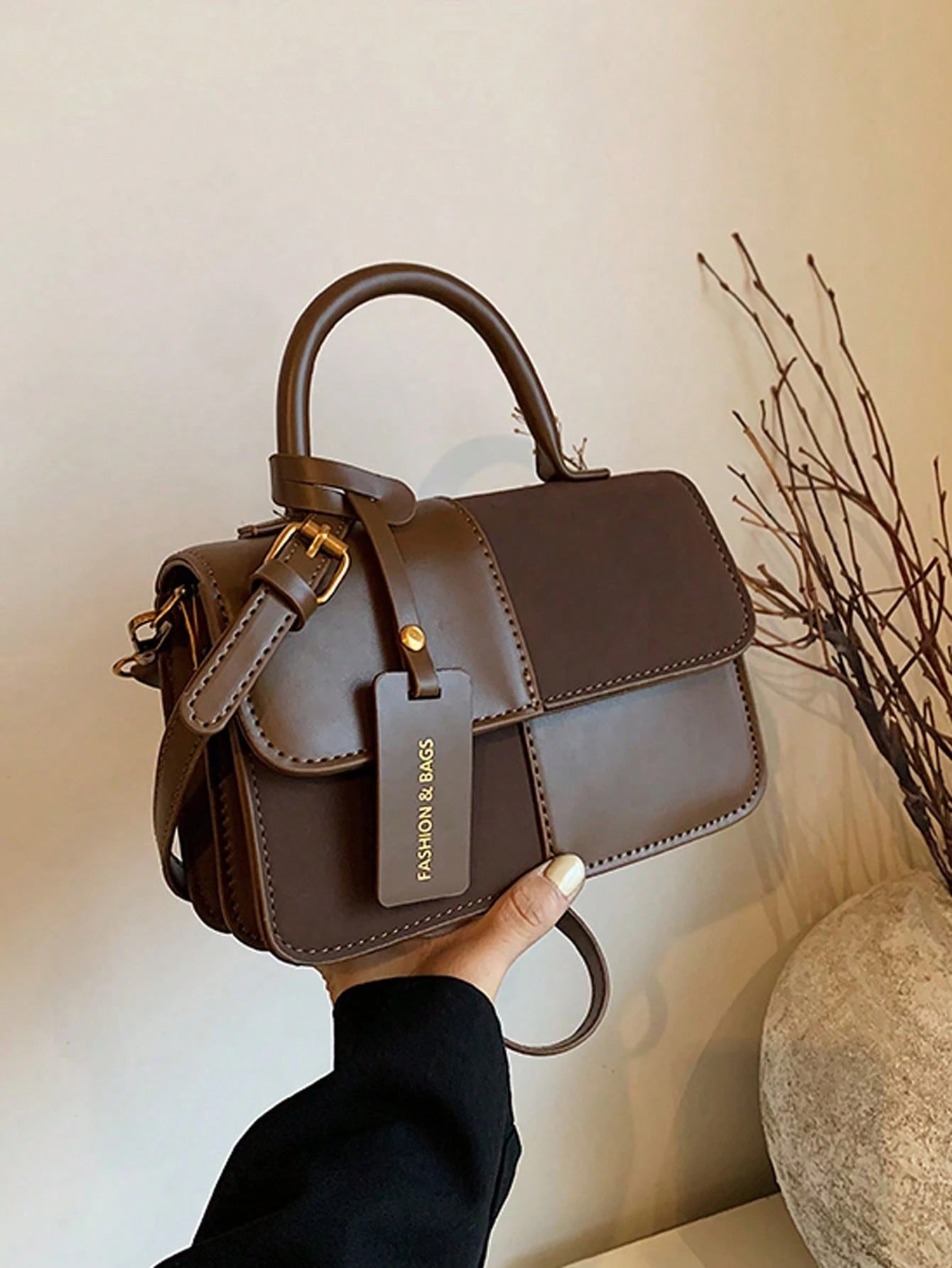 Fashionable Handbag, Premium PU Material, Buckle Decoration, Detachable Shoulder Strap, Compact Storage, Elegant Accessory Suitable For Work, Travel And Weekend Outfits