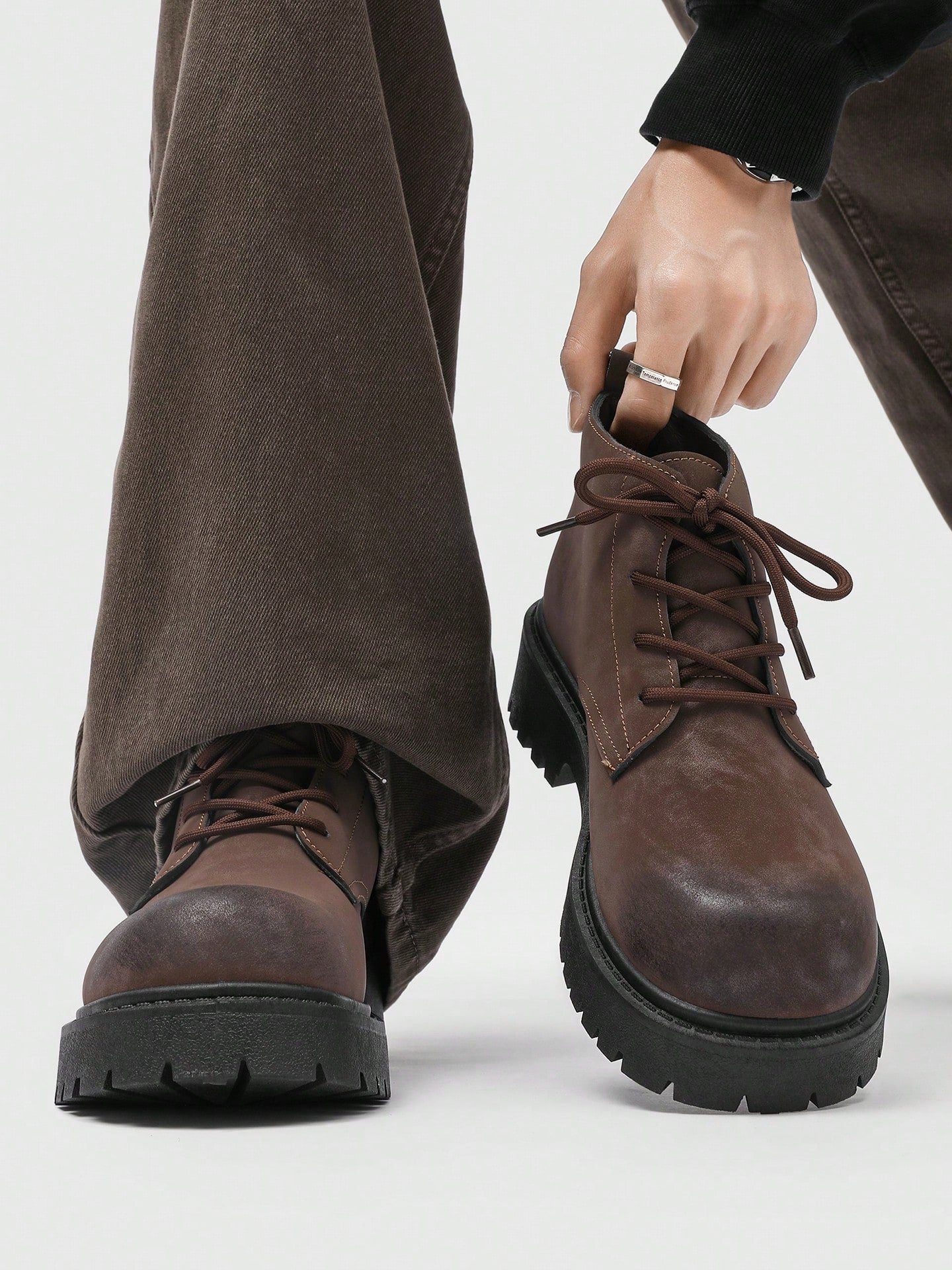 Fashionable High-Top Men's Boots, Thick Sole, Anti-Slip, Vintage Casual Style, Ankle Boots For Plus Size Men, Winter Outdoor