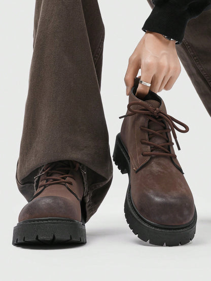 Fashionable High-Top Men's Boots, Thick Sole, Anti-Slip, Vintage Casual Style, Ankle Boots For Plus Size Men, Winter Outdoor