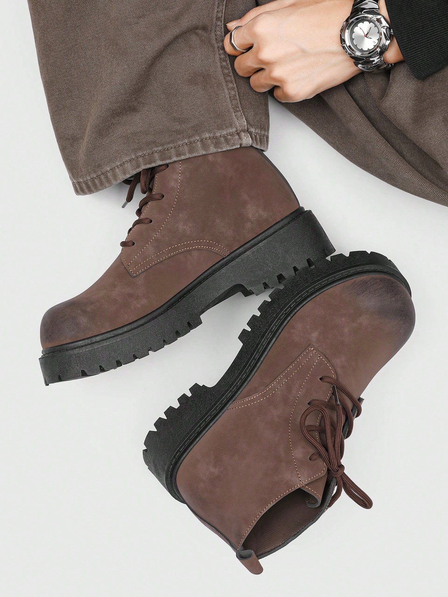 Fashionable High-Top Men's Boots, Thick Sole, Anti-Slip, Vintage Casual Style, Ankle Boots For Plus Size Men, Winter Outdoor