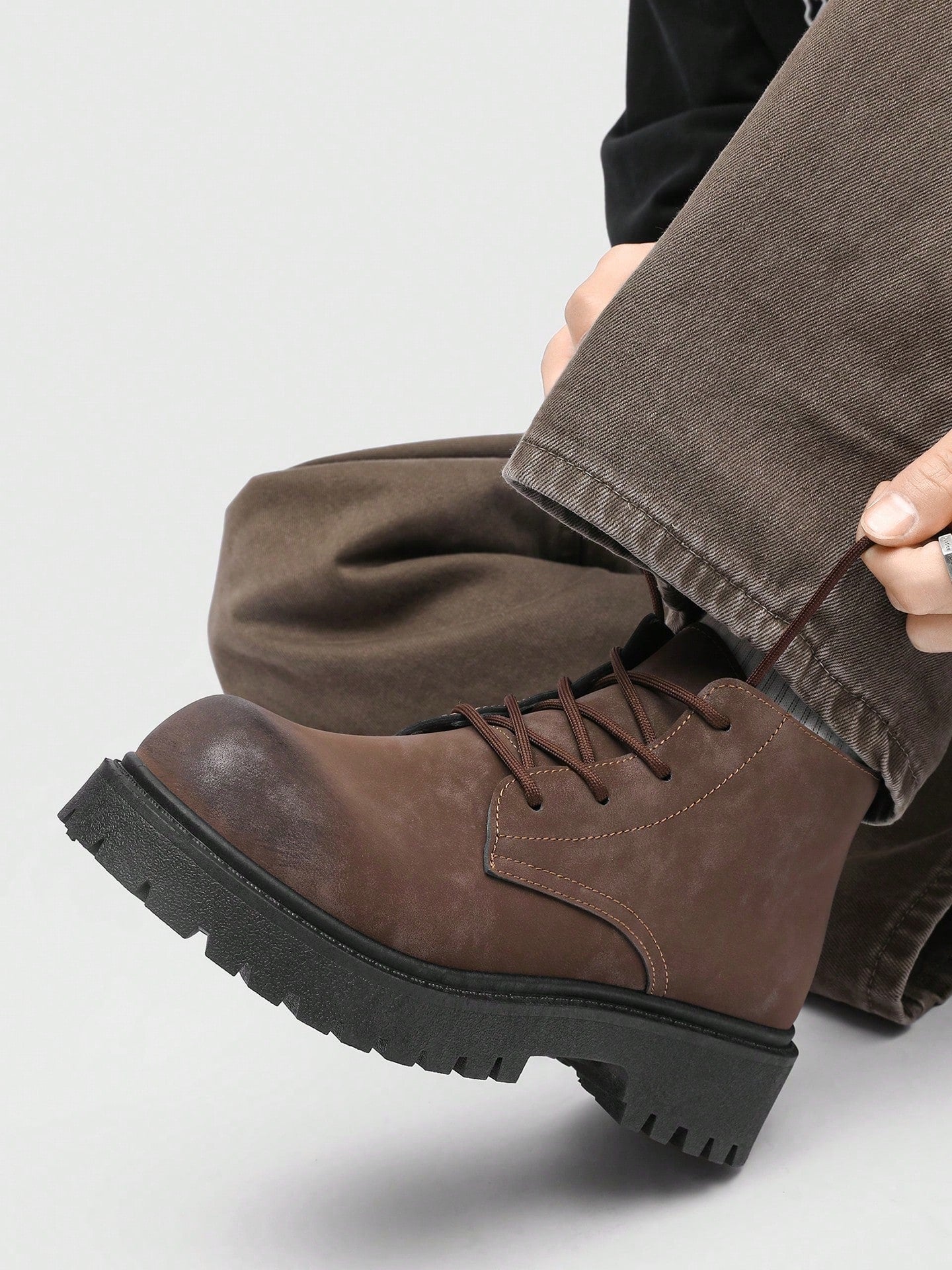 Fashionable High-Top Men's Boots, Thick Sole, Anti-Slip, Vintage Casual Style, Ankle Boots For Plus Size Men, Winter Outdoor