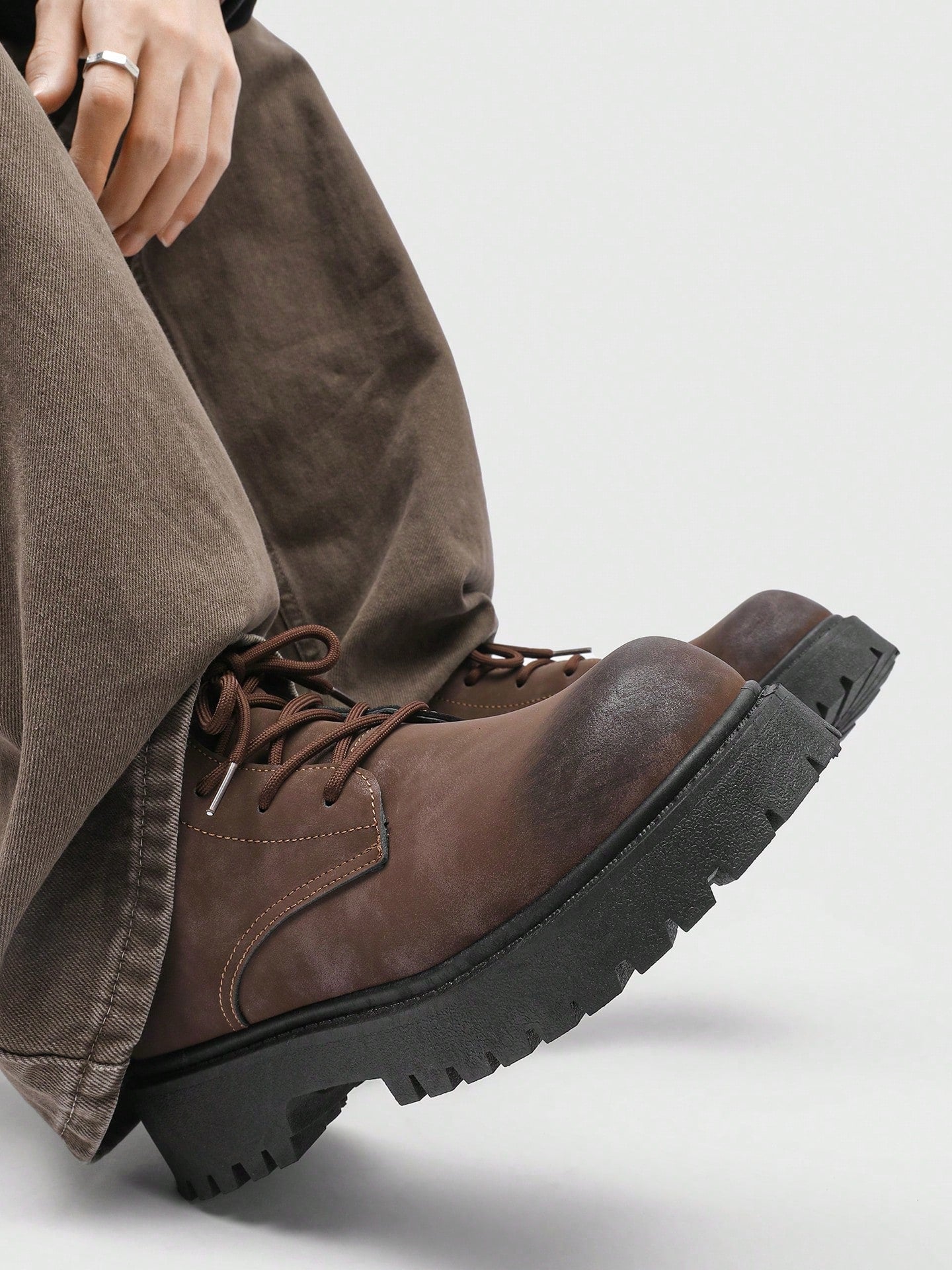 Fashionable High-Top Men's Boots, Thick Sole, Anti-Slip, Vintage Casual Style, Ankle Boots For Plus Size Men, Winter Outdoor