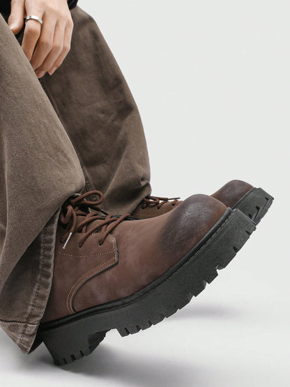 Fashionable High-Top Men's Boots, Thick Sole, Anti-Slip, Vintage Casual Style, Ankle Boots For Plus Size Men, Winter Outdoor