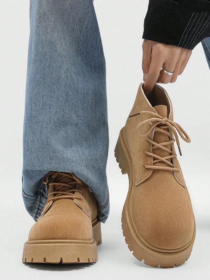 Fashionable High-Top Men's Boots, Thick Sole, Anti-Slip, Vintage Casual Style, Ankle Boots For Plus Size Men, Winter Outdoor