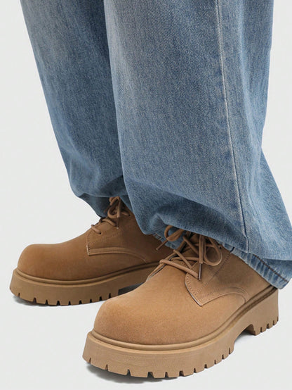 Fashionable High-Top Men's Boots, Thick Sole, Anti-Slip, Vintage Casual Style, Ankle Boots For Plus Size Men, Winter Outdoor