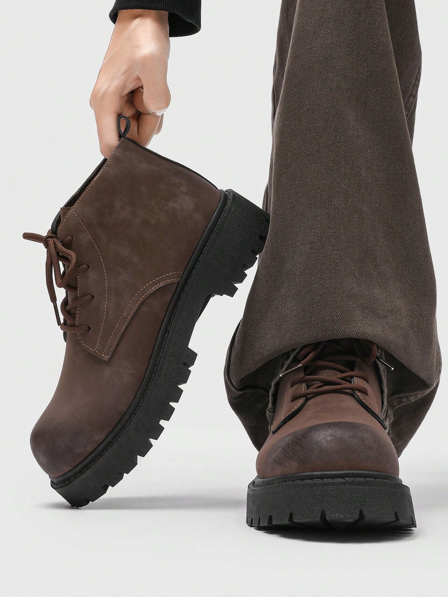 Fashionable High-Top Men's Boots, Thick Sole, Anti-Slip, Vintage Casual Style, Ankle Boots For Plus Size Men, Winter Outdoor