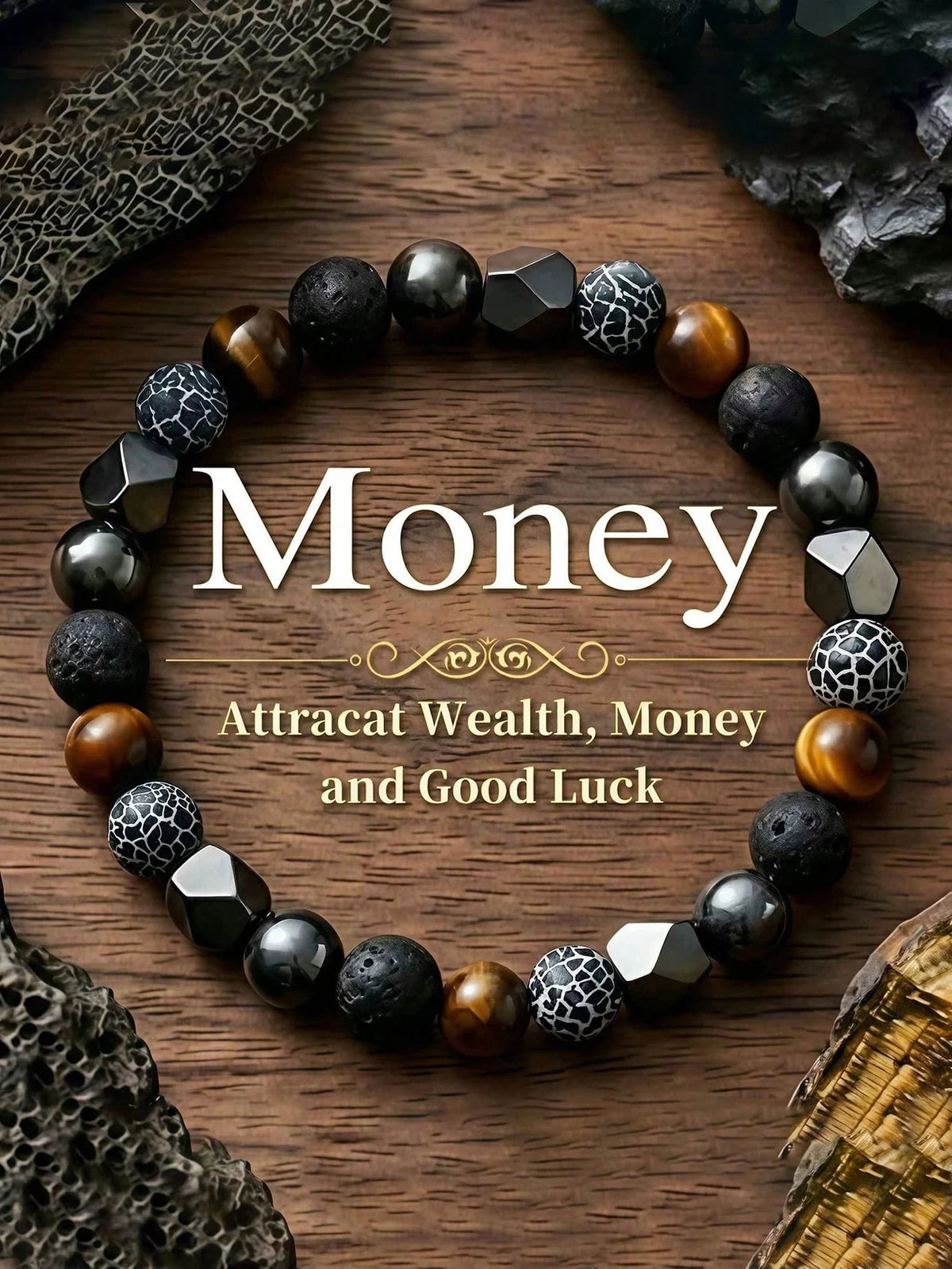 Fashionable Men's Wealth Bracelet, Weathered Agate & Black Lava Handmade, Courage, Confidence Retro Meditation Jewelry Gifts, Suitable For Daily Wear