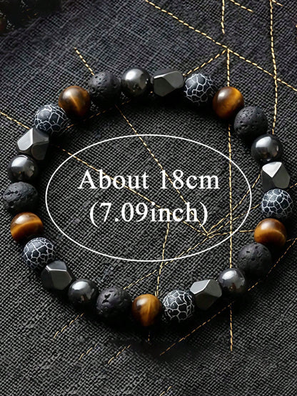Fashionable Men's Wealth Bracelet, Weathered Agate & Black Lava Handmade, Courage, Confidence Retro Meditation Jewelry Gifts, Suitable For Daily Wear