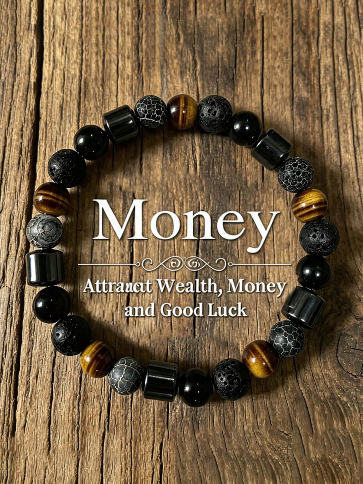 Fashionable Men's Wealth Bracelet, Weathered Agate & Black Lava Handmade, Courage, Confidence Retro Meditation Jewelry Gifts, Suitable For Daily Wear