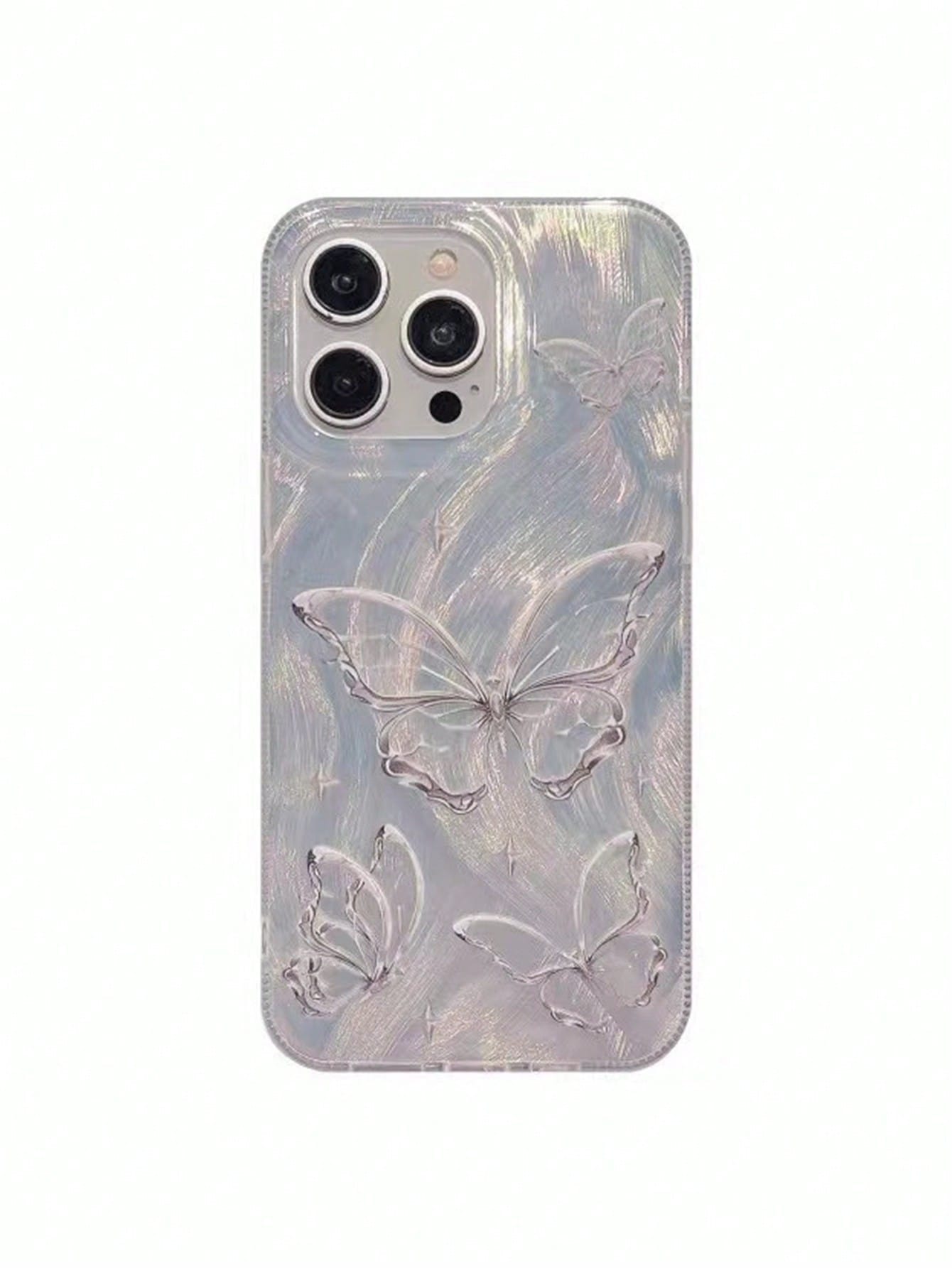 Fashionable New Electroplated Laser Feather Tulle Silver Foil Butterfly Full Coverage Anti-Drop Elegant Goddess Style Apple Phone Case Protective Cover 16 Series 17/17 Pro/17 Pro Max (The Tag On The P
