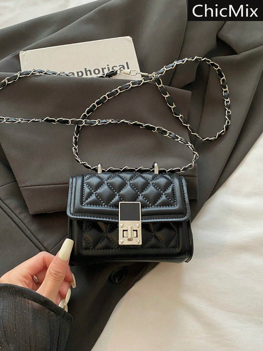 Fashionable New Solid Color Flap Metal Lock Shoulder Bag, Elegant Versatile Diamond Quilted Chain Crossbody Bag For Women, Suitable For Shopping, Wallet, Young Women, College Students, Newcomers, Whit