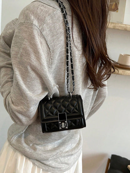 Fashionable New Solid Color Flap Metal Lock Shoulder Bag, Elegant Versatile Diamond Quilted Chain Crossbody Bag For Women, Suitable For Shopping, Wallet, Young Women, College Students, Newcomers, Whit