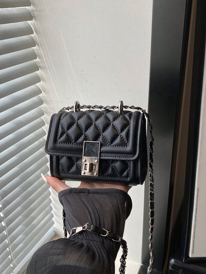 Fashionable New Solid Color Flap Metal Lock Shoulder Bag, Elegant Versatile Diamond Quilted Chain Crossbody Bag For Women, Suitable For Shopping, Wallet, Young Women, College Students, Newcomers, Whit