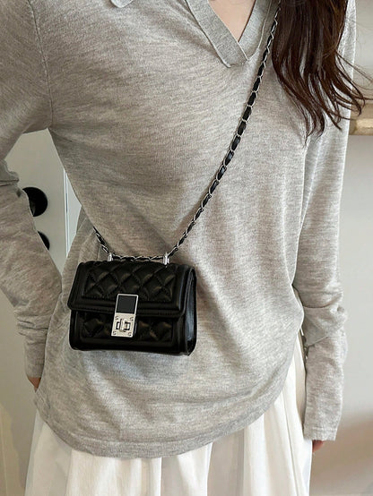 Fashionable New Solid Color Flap Metal Lock Shoulder Bag, Elegant Versatile Diamond Quilted Chain Crossbody Bag For Women, Suitable For Shopping, Wallet, Young Women, College Students, Newcomers, Whit