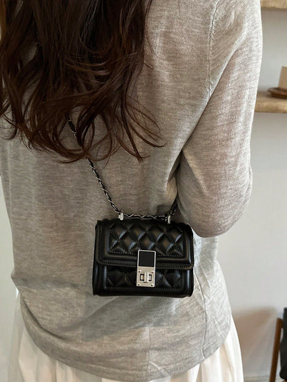 Fashionable New Solid Color Flap Metal Lock Shoulder Bag, Elegant Versatile Diamond Quilted Chain Crossbody Bag For Women, Suitable For Shopping, Wallet, Young Women, College Students, Newcomers, Whit