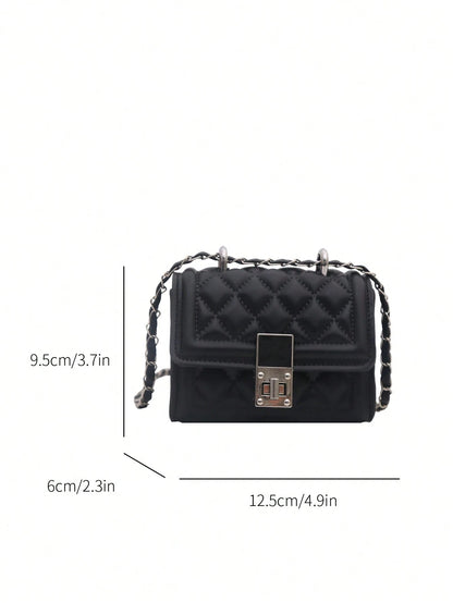 Fashionable New Solid Color Flap Metal Lock Shoulder Bag, Elegant Versatile Diamond Quilted Chain Crossbody Bag For Women, Suitable For Shopping, Wallet, Young Women, College Students, Newcomers, Whit