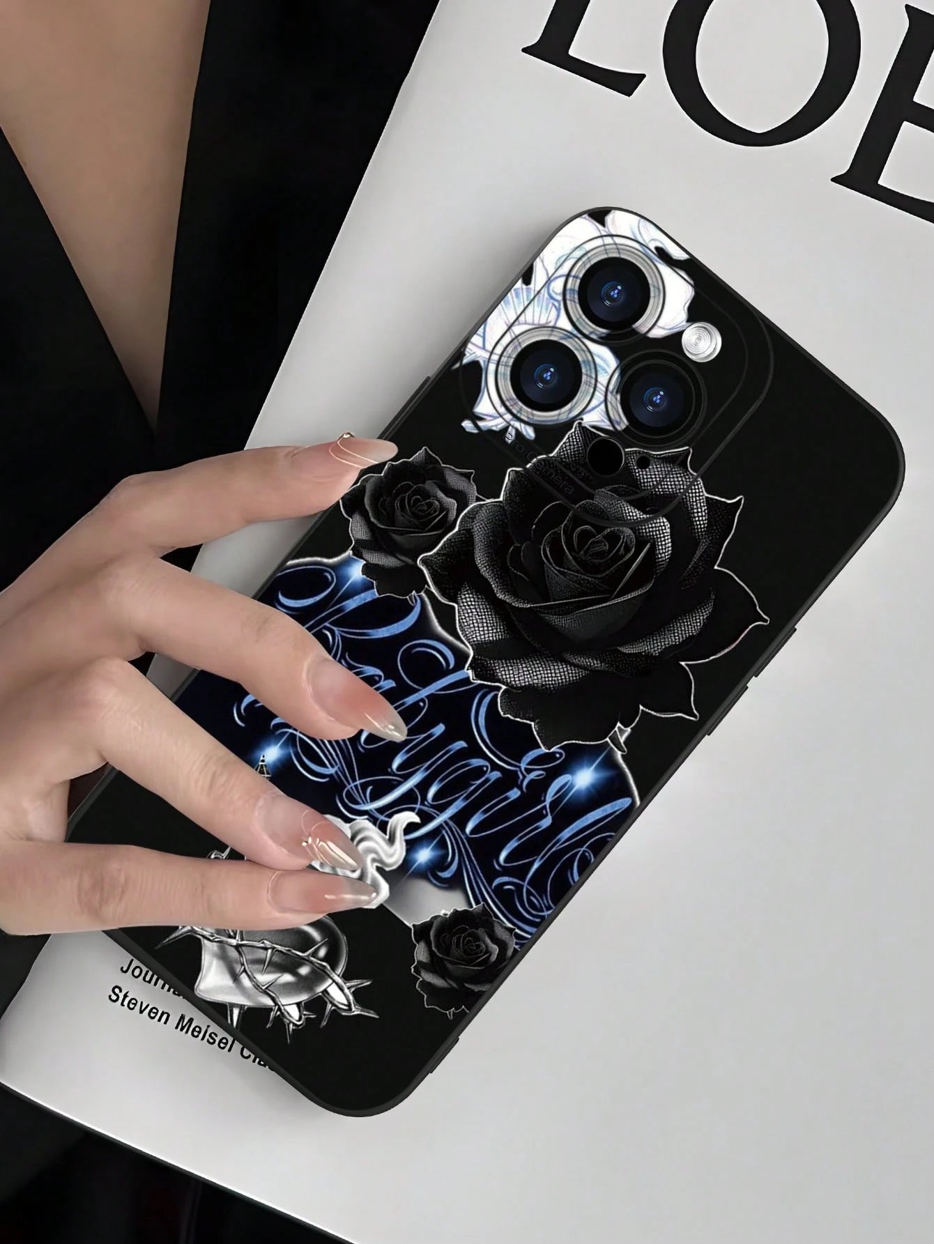 Fashionable Popular Personalized Black Rose Babygirl Script Pattern Design Theme Luxury Shockproof Aesthetic Cute Phone Case With Lens Protrusion Protection Compatible With For IPhone 17/17Pro/17Pro M