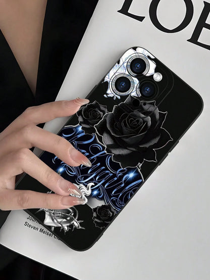 Fashionable Popular Personalized Black Rose Babygirl Script Pattern Design Theme Luxury Shockproof Aesthetic Cute Phone Case With Lens Protrusion Protection Compatible With For IPhone 17/17Pro/17Pro M