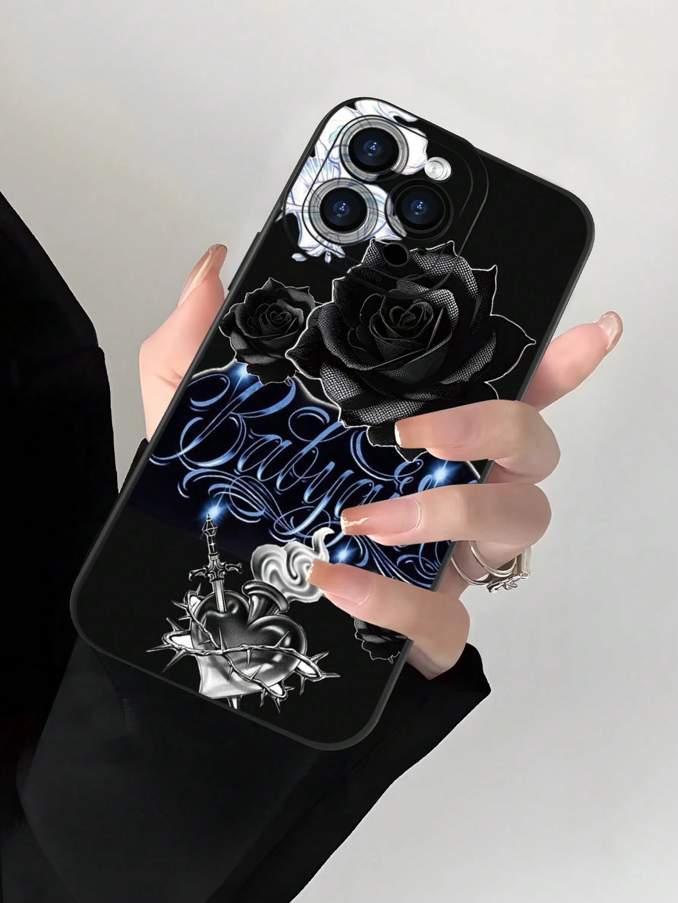 Fashionable Popular Personalized Black Rose Babygirl Script Pattern Design Theme Luxury Shockproof Aesthetic Cute Phone Case With Lens Protrusion Protection Compatible With For IPhone 17/17Pro/17Pro M