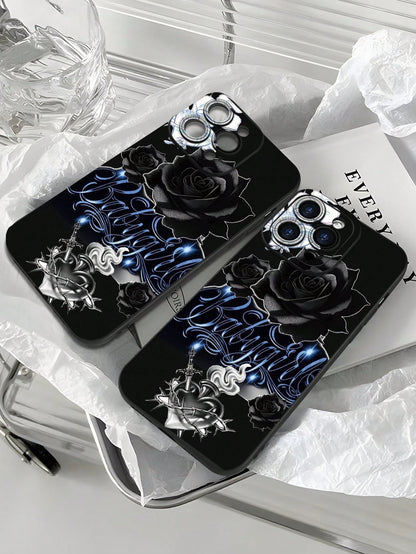 Fashionable Popular Personalized Black Rose Babygirl Script Pattern Design Theme Luxury Shockproof Aesthetic Cute Phone Case With Lens Protrusion Protection Compatible With For IPhone 17/17Pro/17Pro M