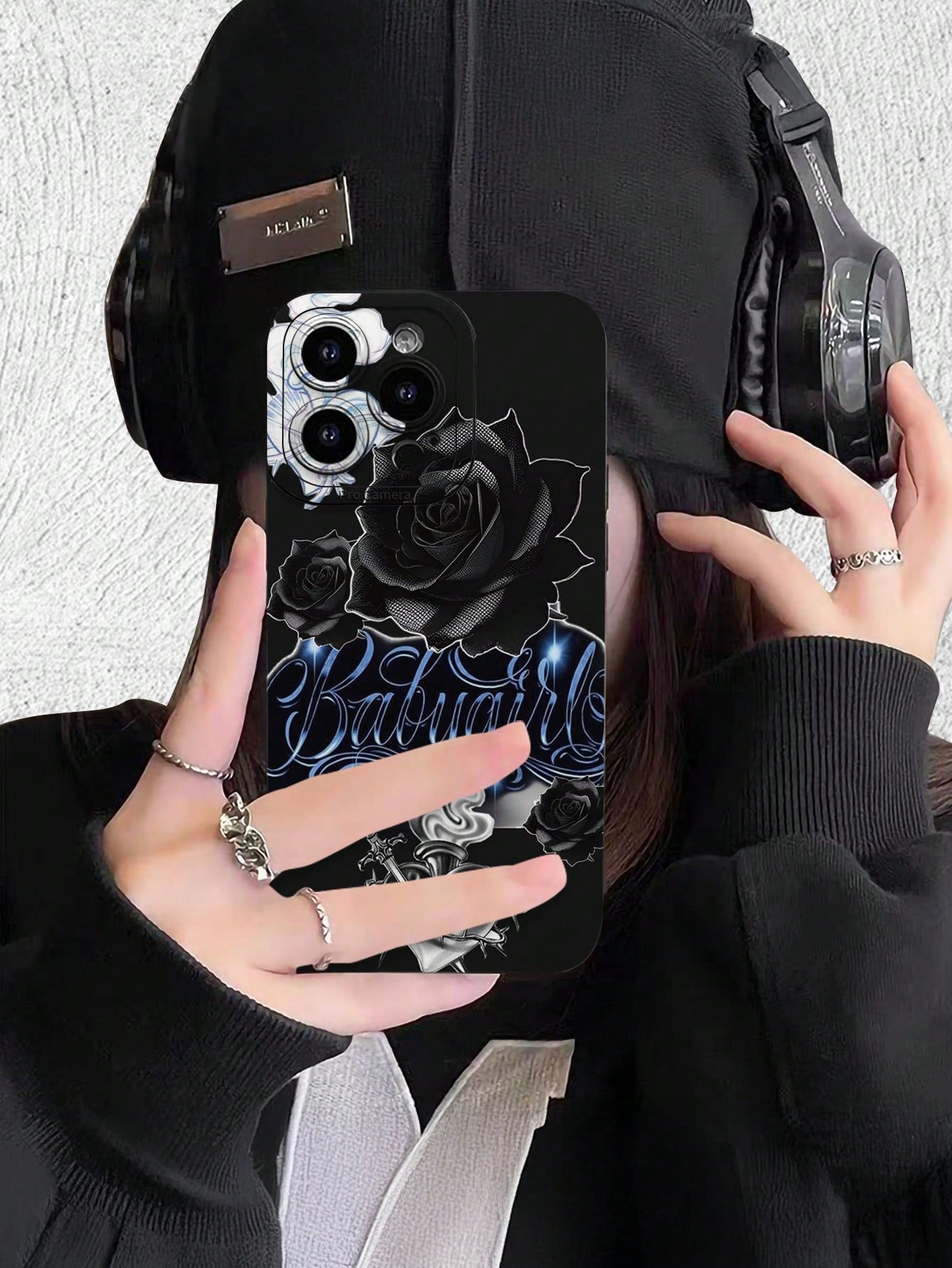 Fashionable Popular Personalized Black Rose Babygirl Script Pattern Design Theme Luxury Shockproof Aesthetic Cute Phone Case With Lens Protrusion Protection Compatible With For IPhone 17/17Pro/17Pro M