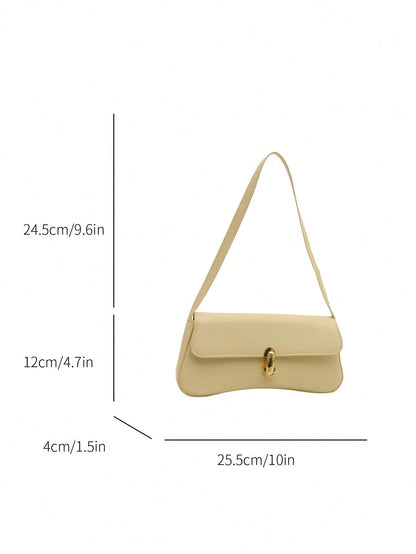 Fashionable Solid Color Metal Decor Shoulder Bag, Versatile Minimalist Chic Underarm Handbag For Women, Suitable For Shopping Yellow