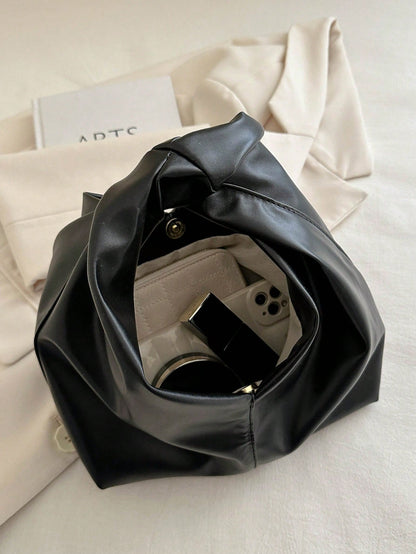 Fashionable Versatile Solid Color New PU Shoulder Bag, Casual Minimalist Baguette Small Bag, Women Handbag