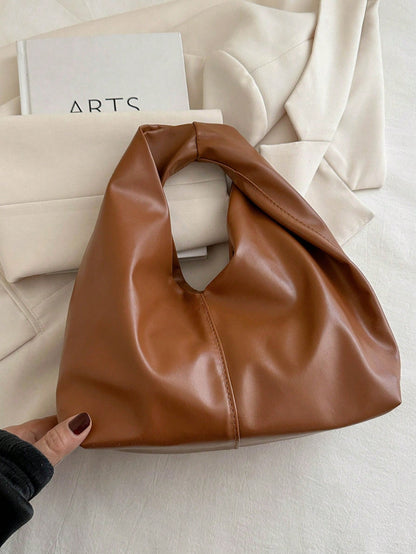 Fashionable Versatile Solid Color New PU Shoulder Bag, Casual Minimalist Baguette Small Bag, Women Handbag