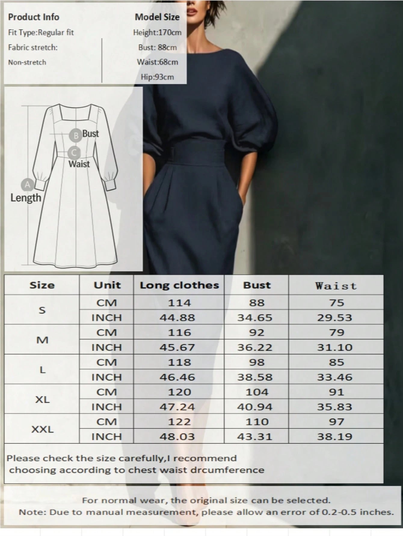 Fashionable Women's Casual Mid-Length Dress, Boat Neck Design, Three-Quarter Sleeves, Straight Hem Elegant
