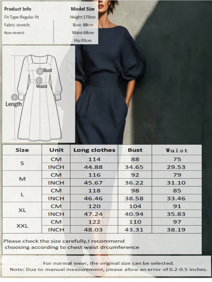 Fashionable Women's Casual Mid-Length Dress, Boat Neck Design, Three-Quarter Sleeves, Straight Hem Elegant
