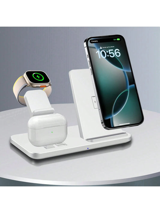 Fast Charging Dock Station For Multiple Devices- 15W 3 In 1 Wireless Charger Stand Compatible With IPhone 17/Air/16/15/14/13/12/11/Pro/Max/XS/XR/X/8/Plus, Compatible With Apple Watch 11/10/9/8/7/6/5