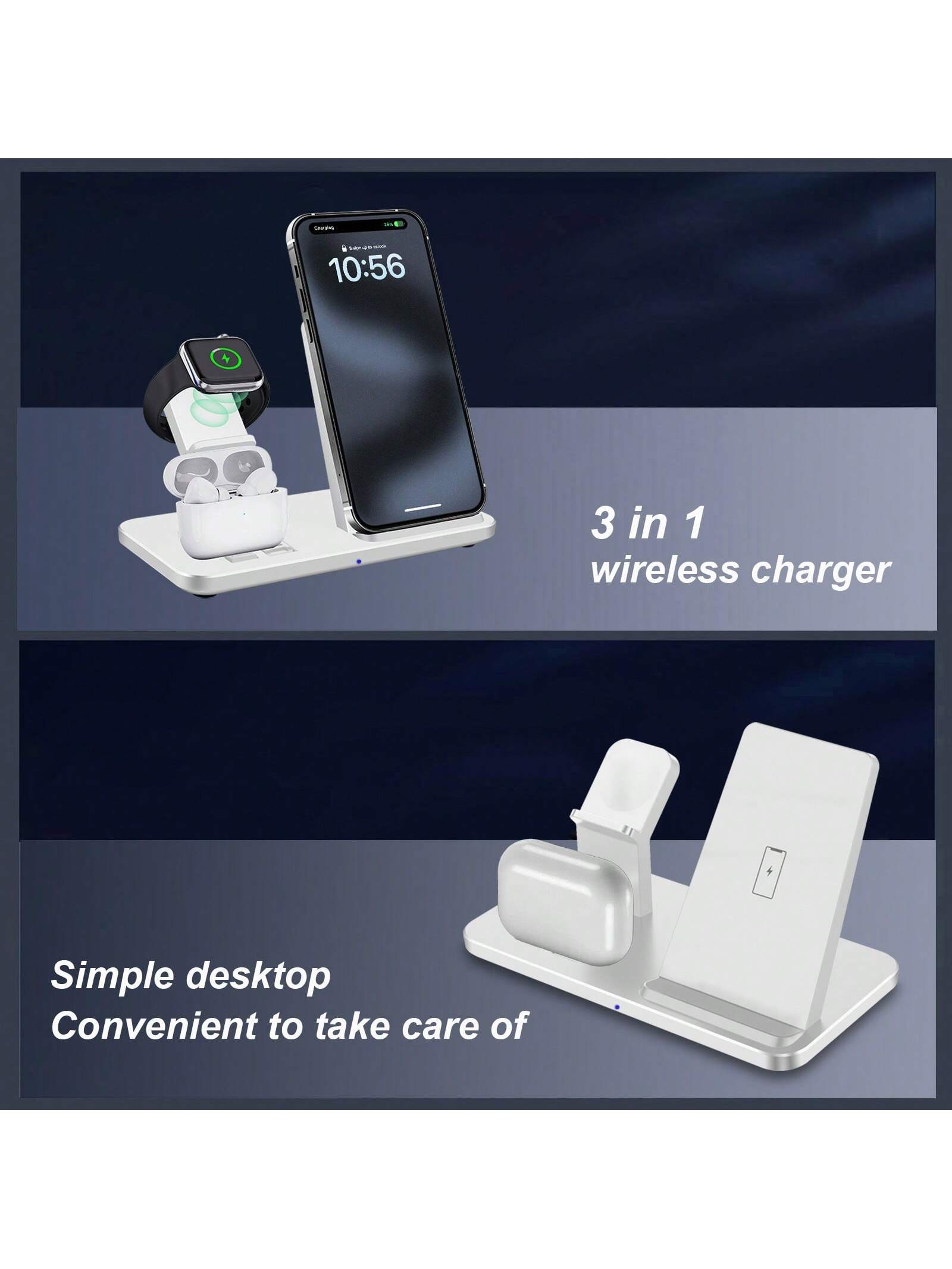 Fast Charging Dock Station For Multiple Devices- 15W 3 In 1 Wireless Charger Stand Compatible With IPhone 17/Air/16/15/14/13/12/11/Pro/Max/XS/XR/X/8/Plus, Compatible With Apple Watch 11/10/9/8/7/6/5