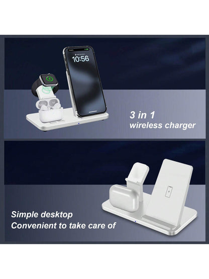 Fast Charging Dock Station For Multiple Devices- 15W 3 In 1 Wireless Charger Stand Compatible With IPhone 17/Air/16/15/14/13/12/11/Pro/Max/XS/XR/X/8/Plus, Compatible With Apple Watch 11/10/9/8/7/6/5