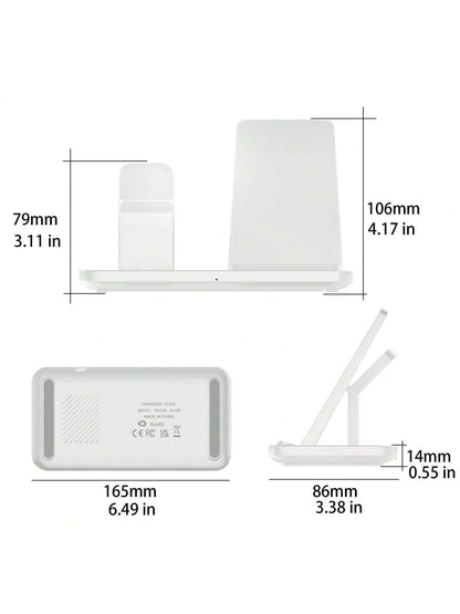 Fast Charging Dock Station For Multiple Devices- 15W 3 In 1 Wireless Charger Stand Compatible With IPhone 17/Air/16/15/14/13/12/11/Pro/Max/XS/XR/X/8/Plus, Compatible With Apple Watch 11/10/9/8/7/6/5