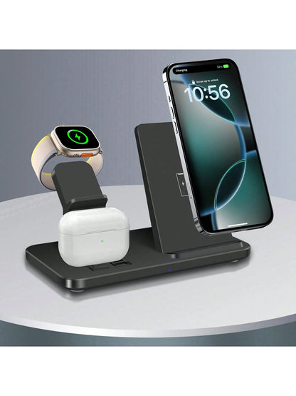 Fast Charging Dock Station For Multiple Devices- 15W 3 In 1 Wireless Charger Stand Compatible With IPhone 17/Air/16/15/14/13/12/11/Pro/Max/XS/XR/X/8/Plus, Compatible With Apple Watch 11/10/9/8/7/6/5