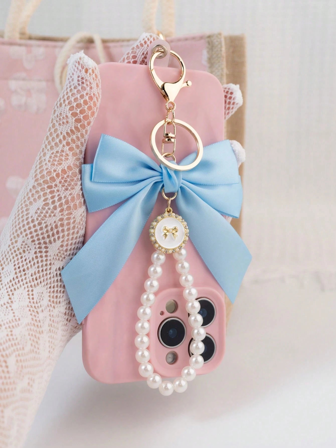 Faux Pearl Bow Mobile Phone Keychain Versatile Bag Accessory Bows Valentines