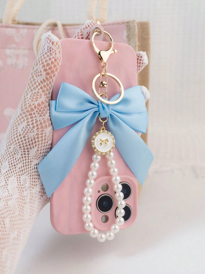 Faux Pearl Bow Mobile Phone Keychain Versatile Bag Accessory Bows Valentines