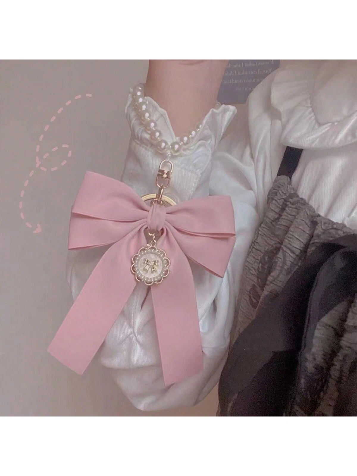 Faux Pearl Bow Mobile Phone Keychain Versatile Bag Accessory Bows Valentines