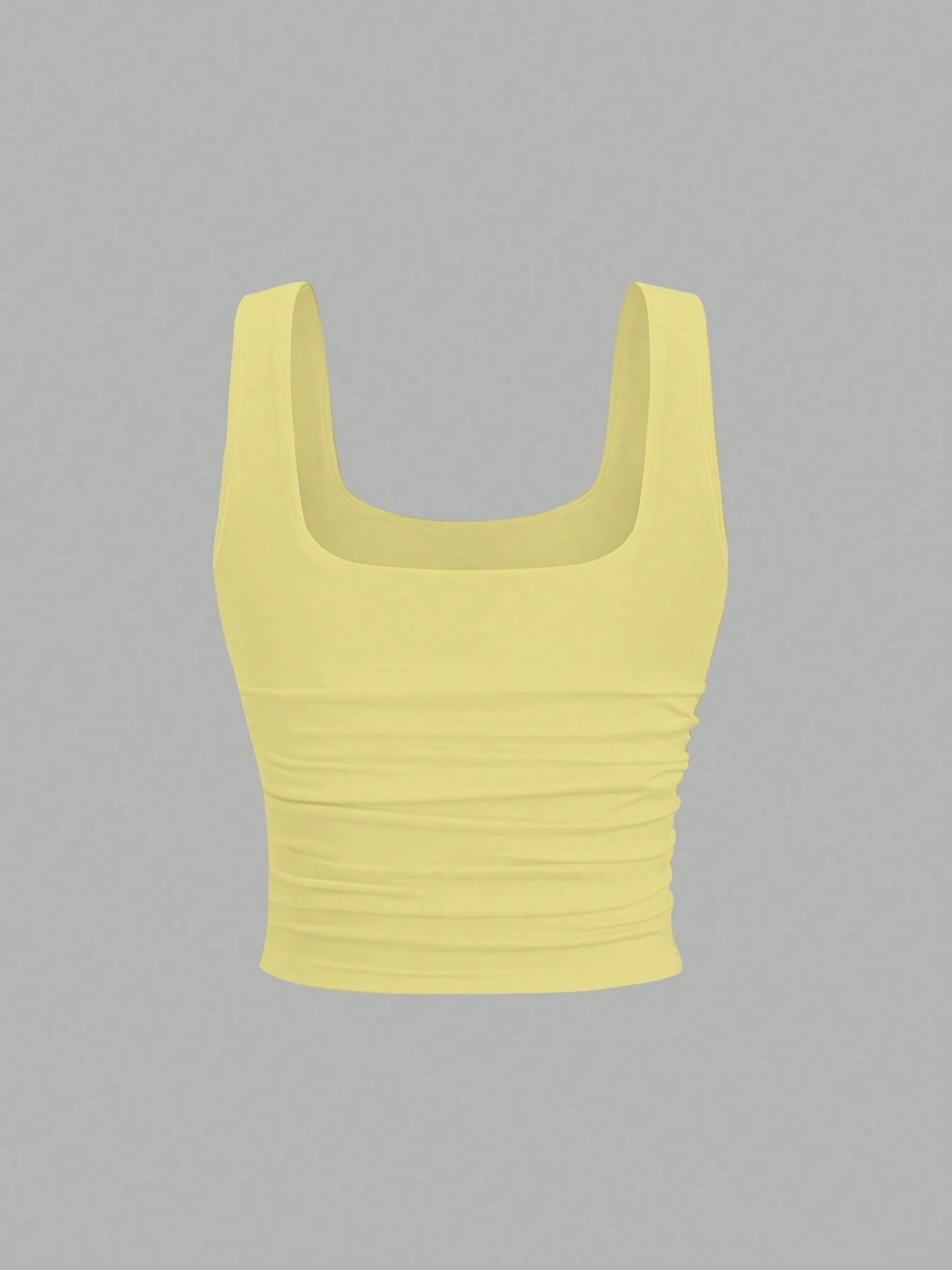 FavEase Solid Color Pleated Padded Fashionable Square Neck Casual Fitted Tank Top