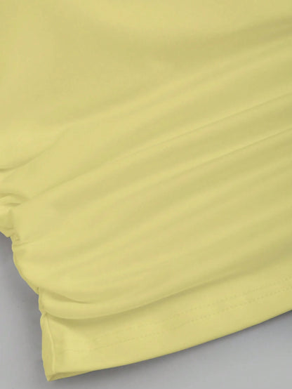 FavEase Solid Color Pleated Padded Fashionable Square Neck Casual Fitted Tank Top