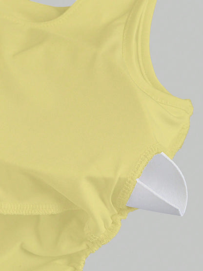 FavEase Solid Color Pleated Padded Fashionable Square Neck Casual Fitted Tank Top