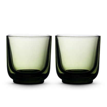 Pair of pale green Fellow Pirch espresso shot glasses side by side