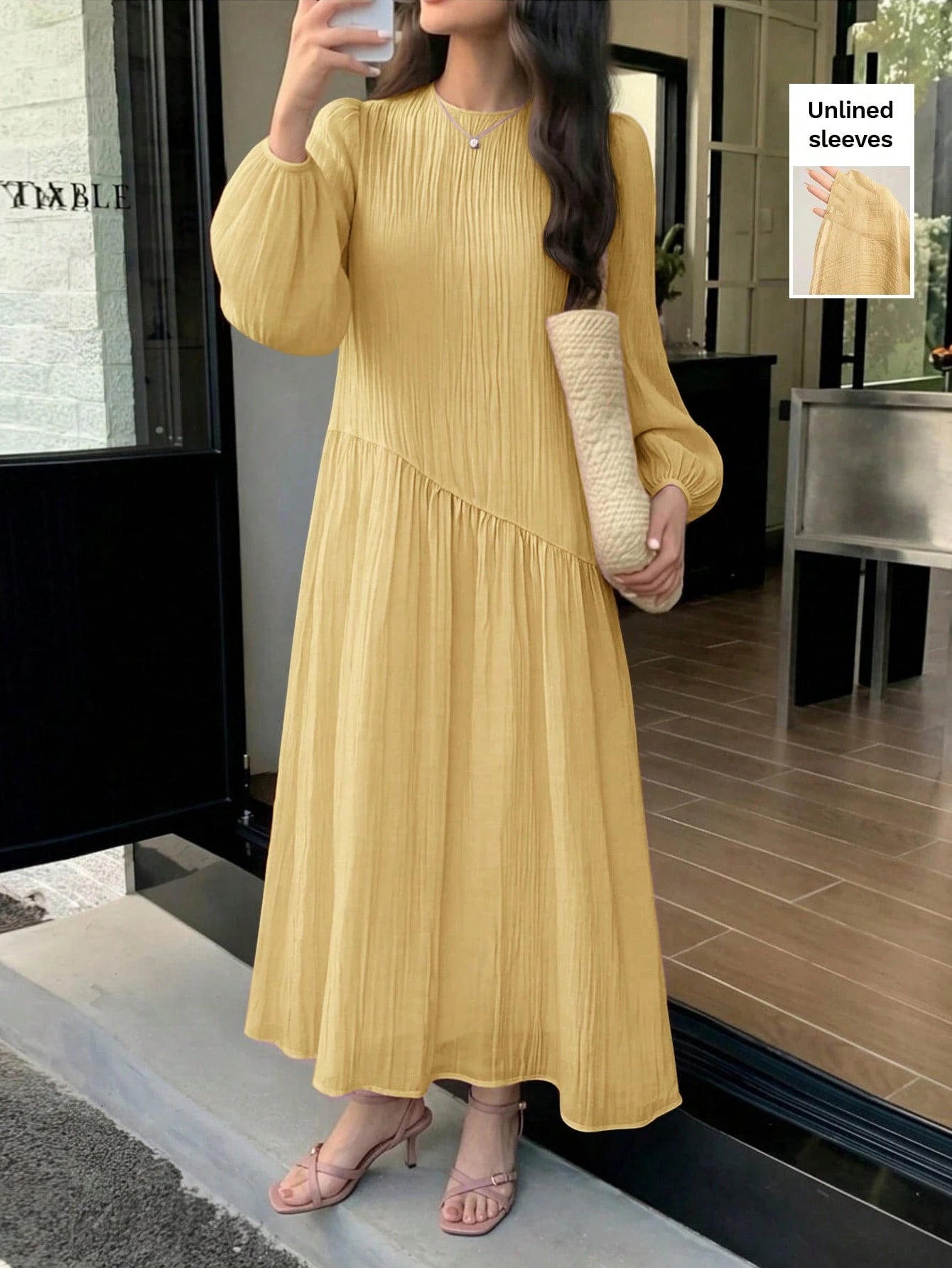 Feyla New Solid Color Loose Fit Comfortable Vacation Versatile Lantern Sleeve Dress Unlined Sleeves Unlined Sleeves Unlined Sleeves Unlined Sleeves