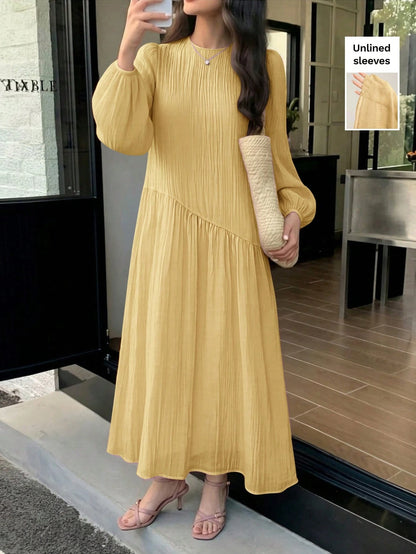 Feyla New Solid Color Loose Fit Comfortable Vacation Versatile Lantern Sleeve Dress Unlined Sleeves Unlined Sleeves Unlined Sleeves Unlined Sleeves