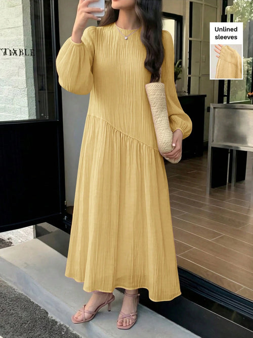 Feyla New Solid Color Loose Fit Comfortable Vacation Versatile Lantern Sleeve Dress Unlined Sleeves Unlined Sleeves Unlined Sleeves Unlined Sleeves