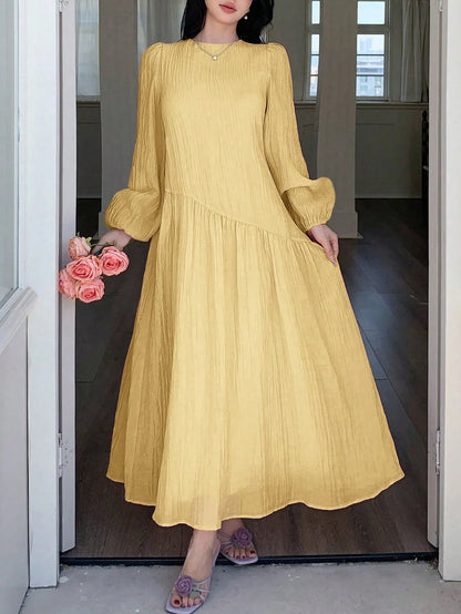 Feyla New Solid Color Loose Fit Comfortable Vacation Versatile Lantern Sleeve Dress Unlined Sleeves Unlined Sleeves Unlined Sleeves Unlined Sleeves