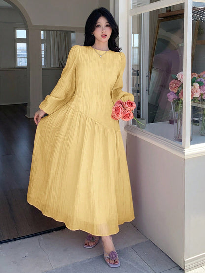 Feyla New Solid Color Loose Fit Comfortable Vacation Versatile Lantern Sleeve Dress Unlined Sleeves Unlined Sleeves Unlined Sleeves Unlined Sleeves