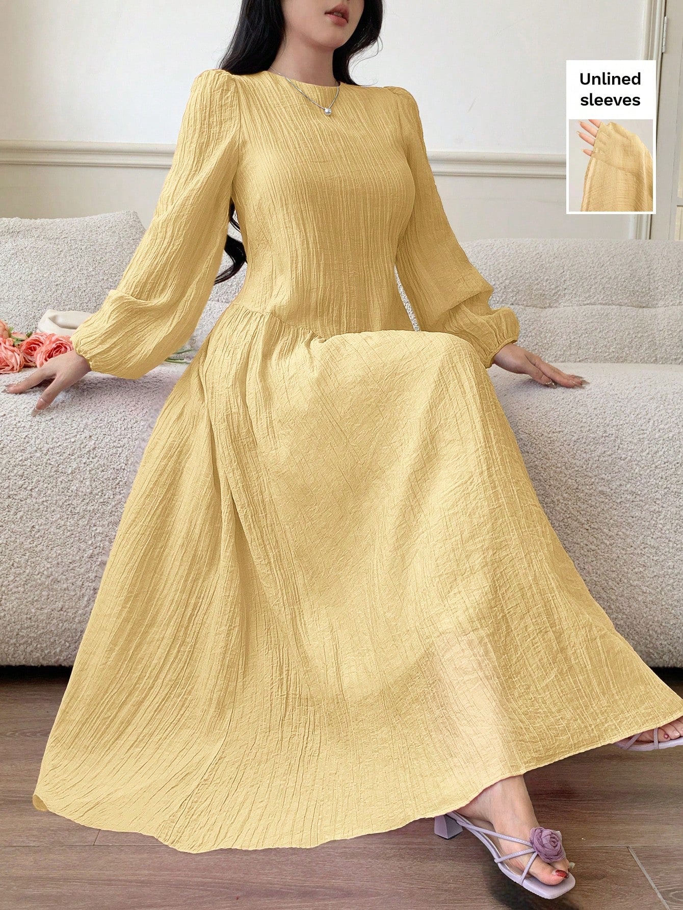 Feyla New Solid Color Loose Fit Comfortable Vacation Versatile Lantern Sleeve Dress Unlined Sleeves Unlined Sleeves Unlined Sleeves Unlined Sleeves
