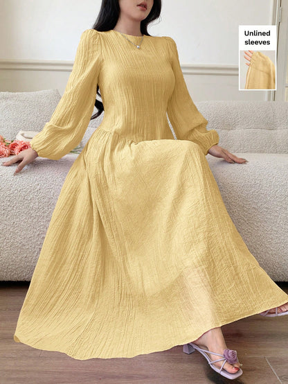 Feyla New Solid Color Loose Fit Comfortable Vacation Versatile Lantern Sleeve Dress Unlined Sleeves Unlined Sleeves Unlined Sleeves Unlined Sleeves