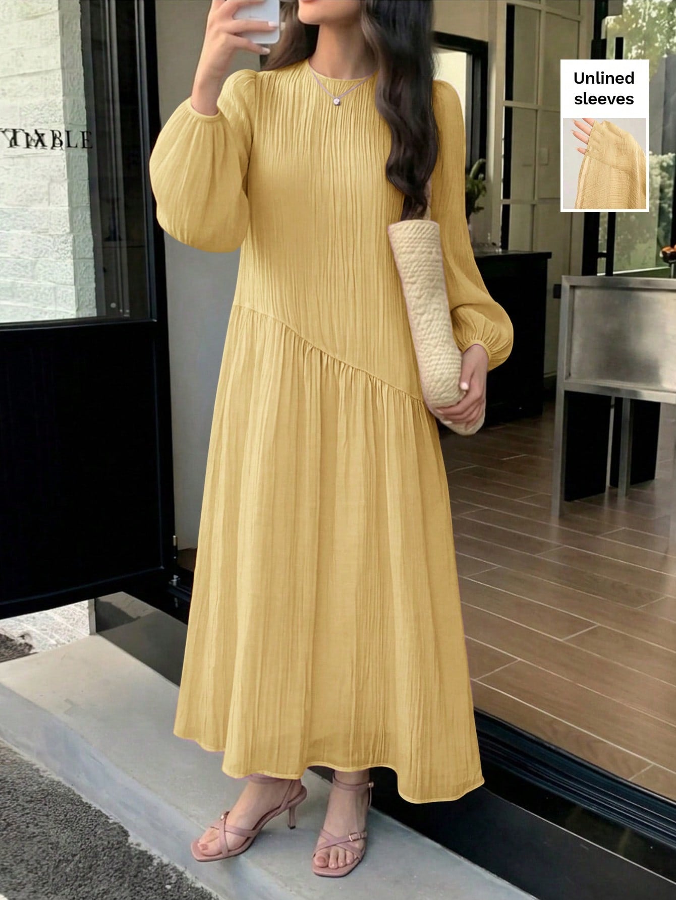 Feyla New Solid Color Loose Fit Comfortable Vacation Versatile Lantern Sleeve Dress Unlined Sleeves Unlined Sleeves Unlined Sleeves Unlined Sleeves